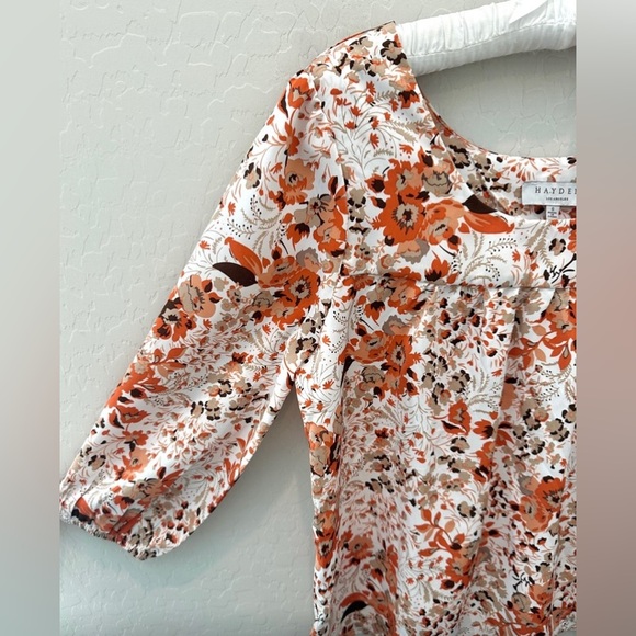 HAYDEN | Warm Orange Whimsical Floral Boho Peasant Top | Small - Picture 4 of 8